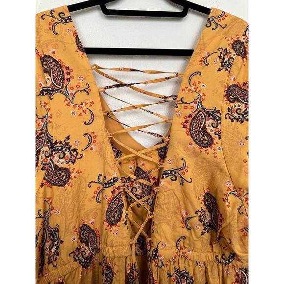 Torrid Mini Wash Challis Flutter Sleeve Lace Back Dress Yellow Paisley Sz 4X NEW - Picture 12 of 12